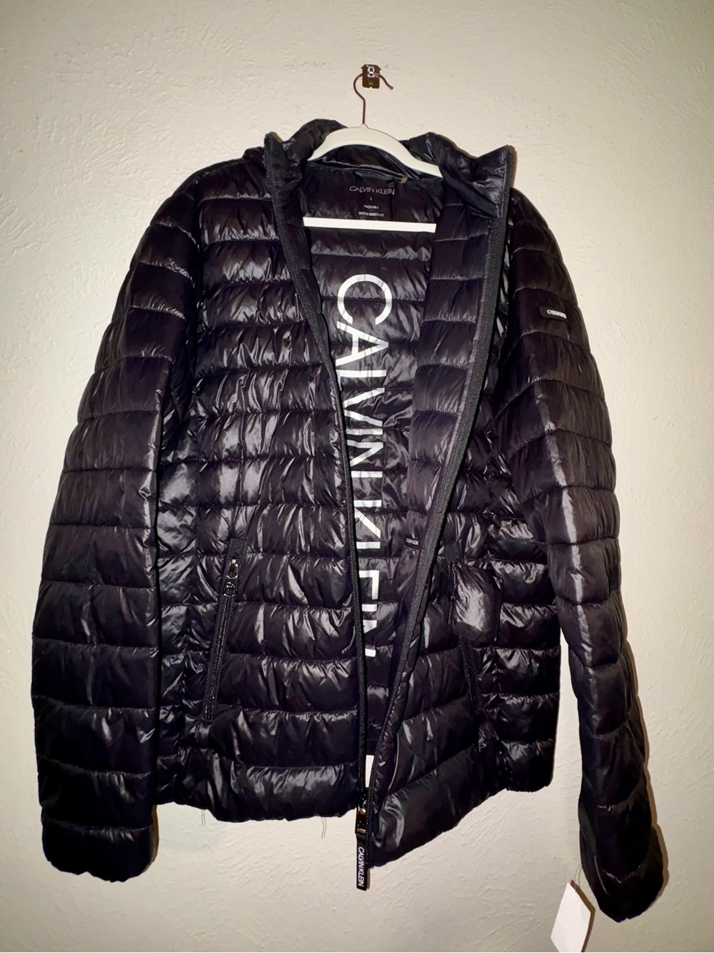 Calvin Klein Women's Shiny Black Hooded Quilted Puffer Jacket
